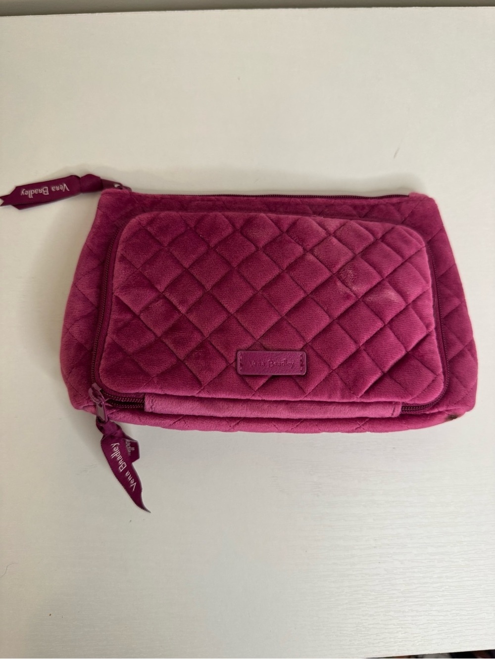 Vera Bradley Pink Quilted Velvet Travel Cosmetic Makeup Organizer Bag